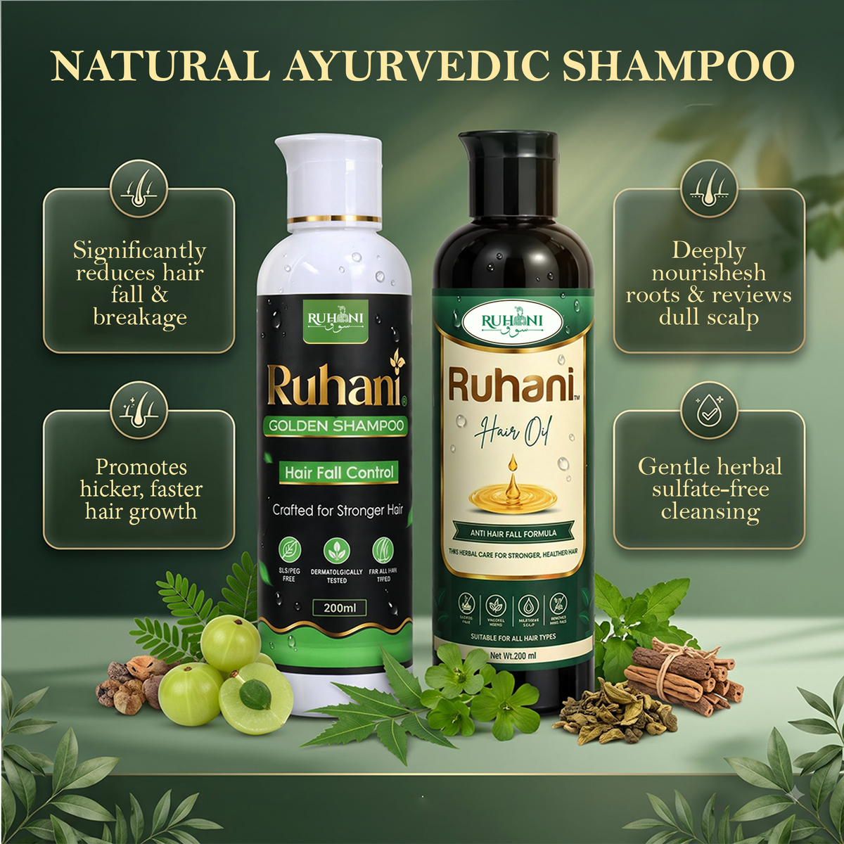 Ruhani Hair Care Combo – Hair Oil + Golden Shampoo + Free Hair Comb