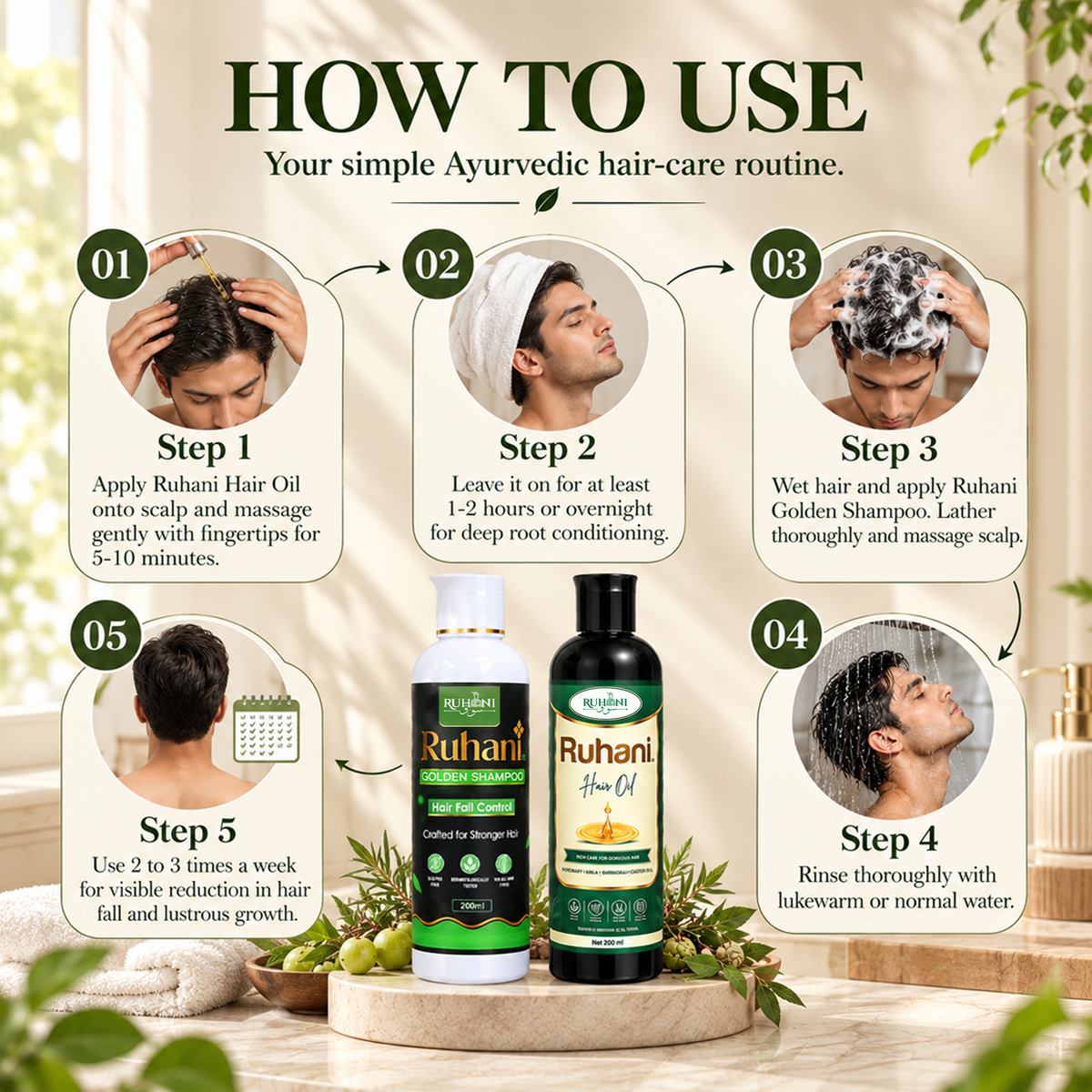 Ruhani Hair Care Combo – Hair Oil + Golden Shampoo + Free Hair Comb