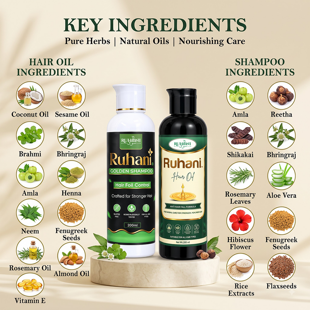 Ruhani Hair Care Combo – Hair Oil + Golden Shampoo + Free Hair Comb
