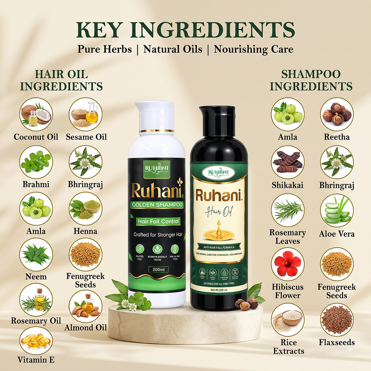 Ruhani Hair Care Combo – Hair Oil + Golden Shampoo + Free Hair Comb